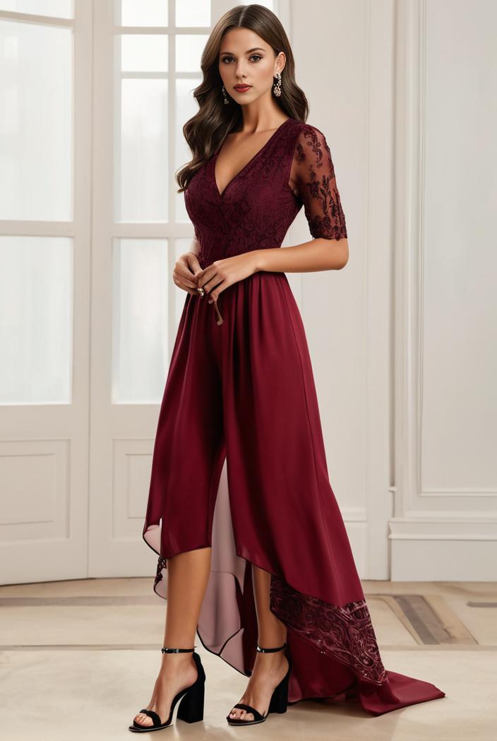 3 4 sleeve sheer sequin stripe high low hem evening dress 132150