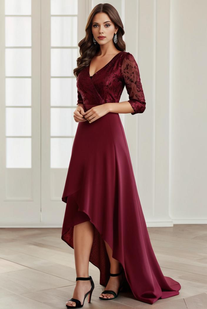 3 4 sleeve sheer sequin stripe high low hem evening dress 132152