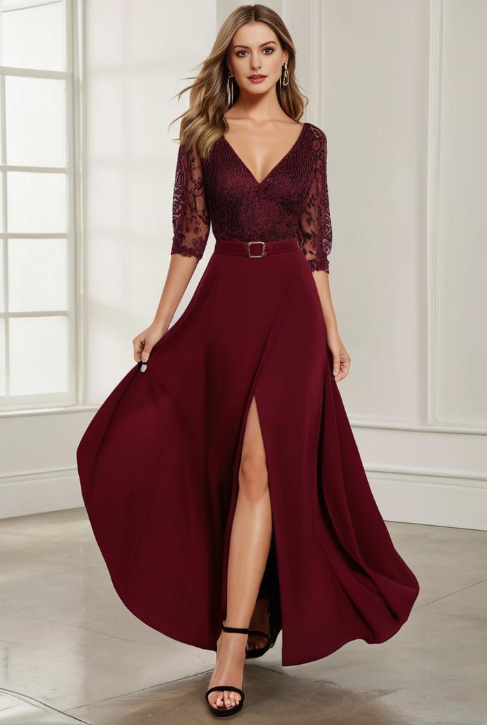 3 4 sleeve sheer sequin stripe high low hem evening dress 137821