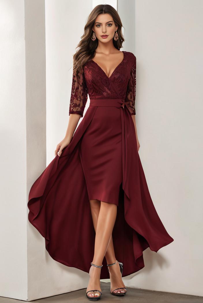 3 4 sleeve sheer sequin stripe high low hem evening dress 137822