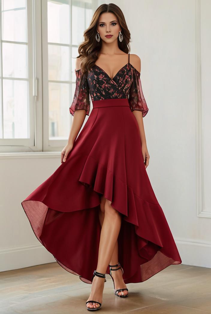 3 4 sleeve sheer sequin stripe high low hem evening dress 130110