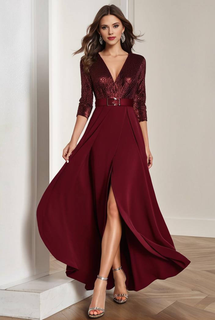 3 4 sleeve sheer sequin stripe high low hem evening dress 130114