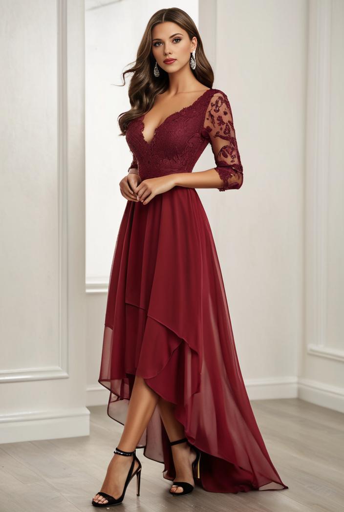 3 4 sleeve sheer sequin stripe high low hem evening dress 122034
