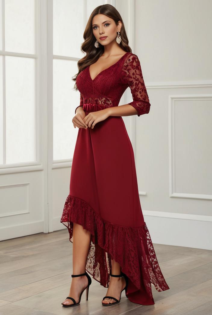 3 4 sleeve sheer sequin stripe high low hem evening dress 122036