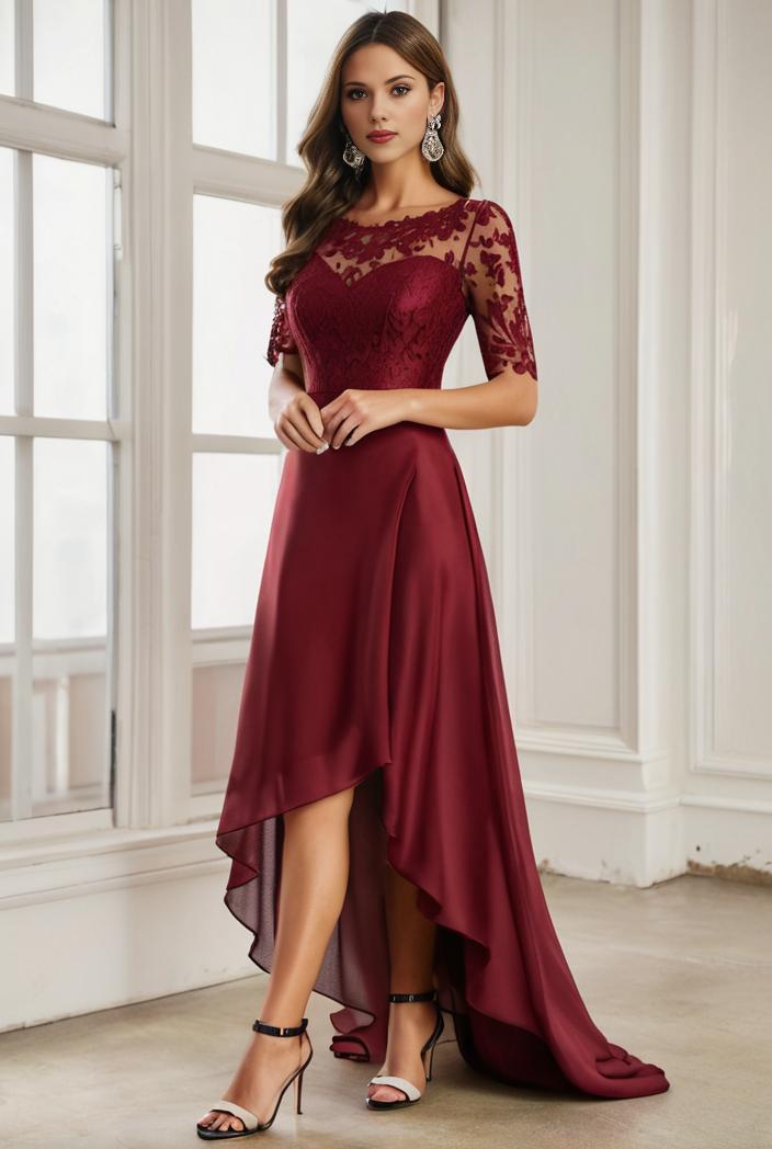 3 4 sleeve sheer sequin stripe high low hem evening dress 122038