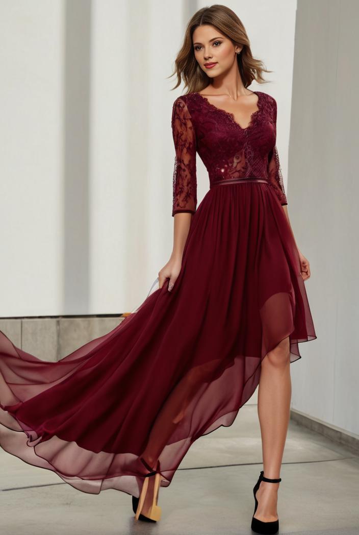 3 4 sleeve sheer sequin stripe high low hem evening dress 122045