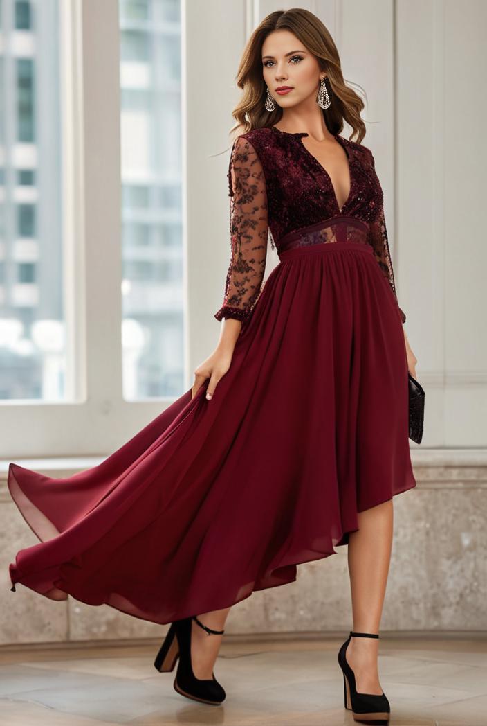 3 4 sleeve sheer sequin stripe high low hem evening dress 122049