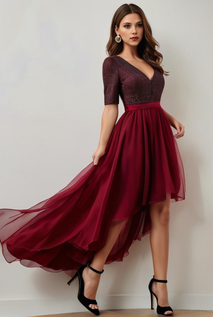 3 4 sleeve sheer sequin stripe high low hem evening dress 122048