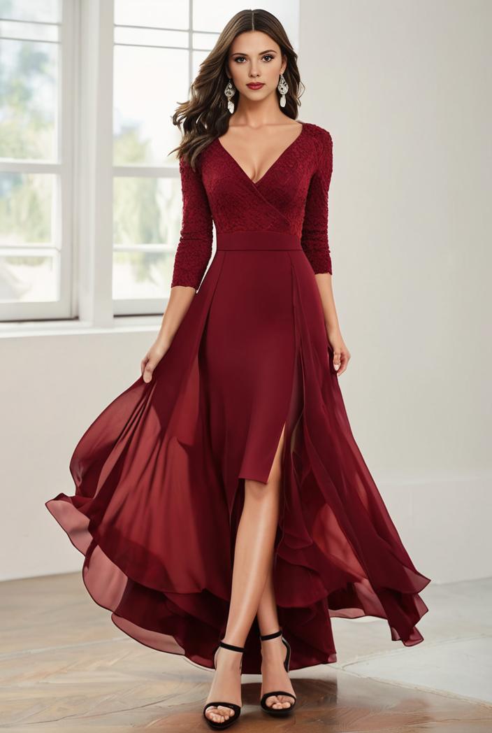 3 4 sleeve sheer sequin stripe high low hem evening dress 122052