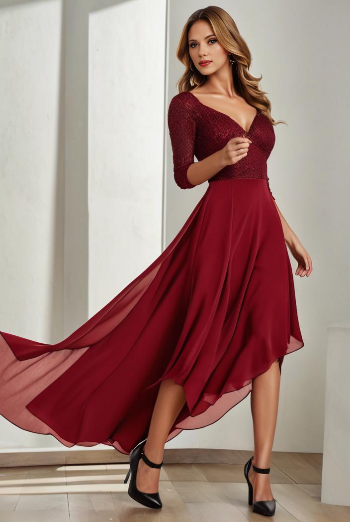 3 4 sleeve sheer sequin stripe high low hem evening dress 122066
