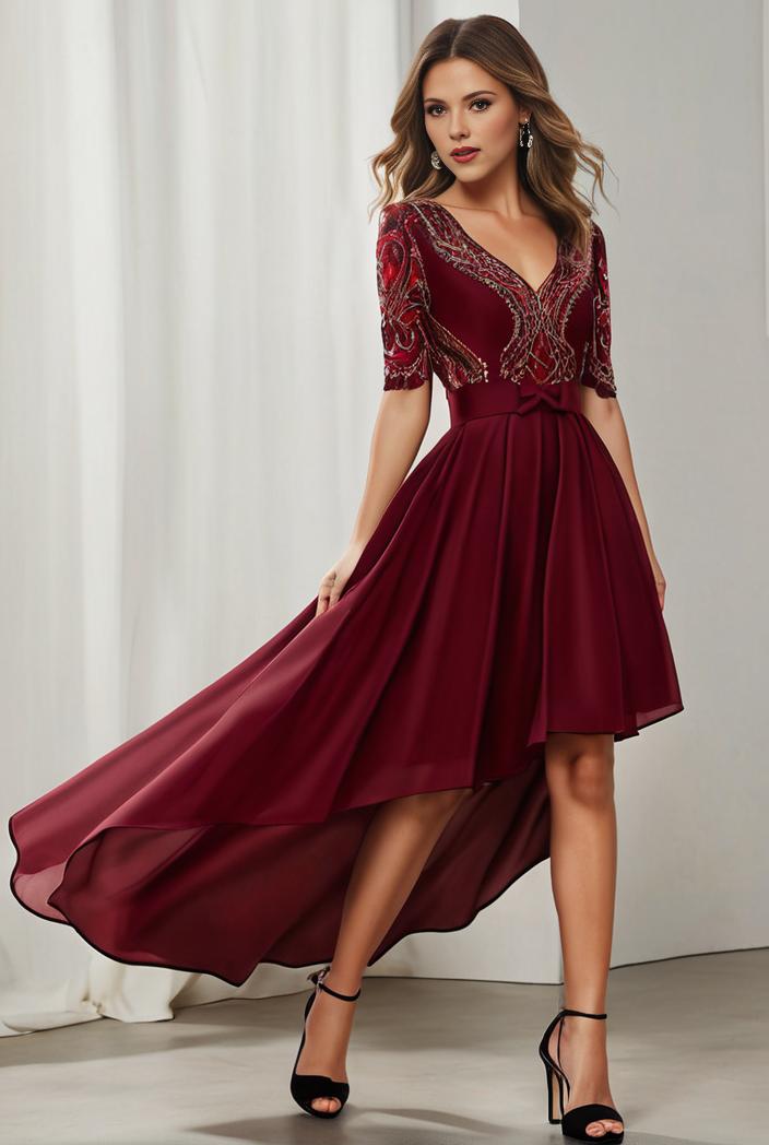 3 4 sleeve sheer sequin stripe high low hem evening dress 122069