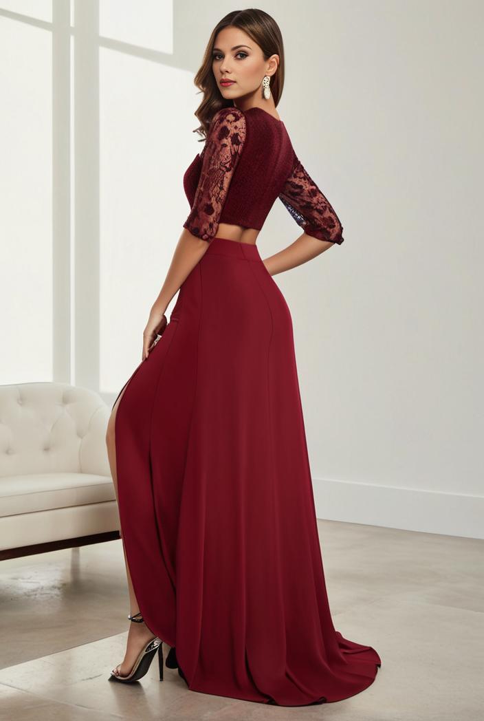 3 4 sleeve sheer sequin stripe high low hem evening dress 122074