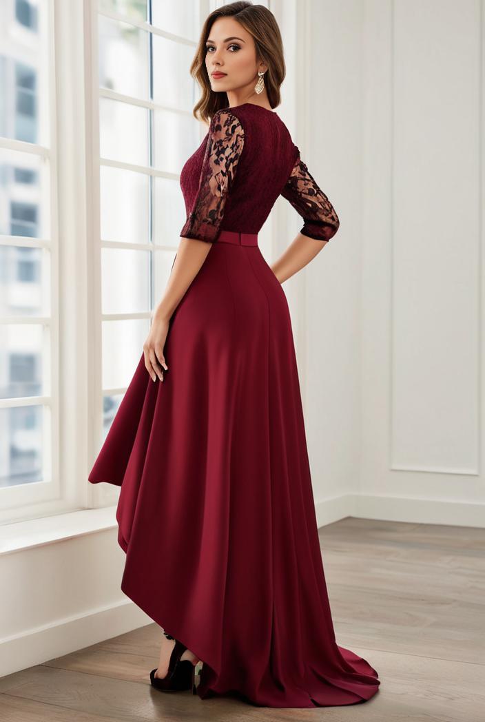 3 4 sleeve sheer sequin stripe high low hem evening dress 122081