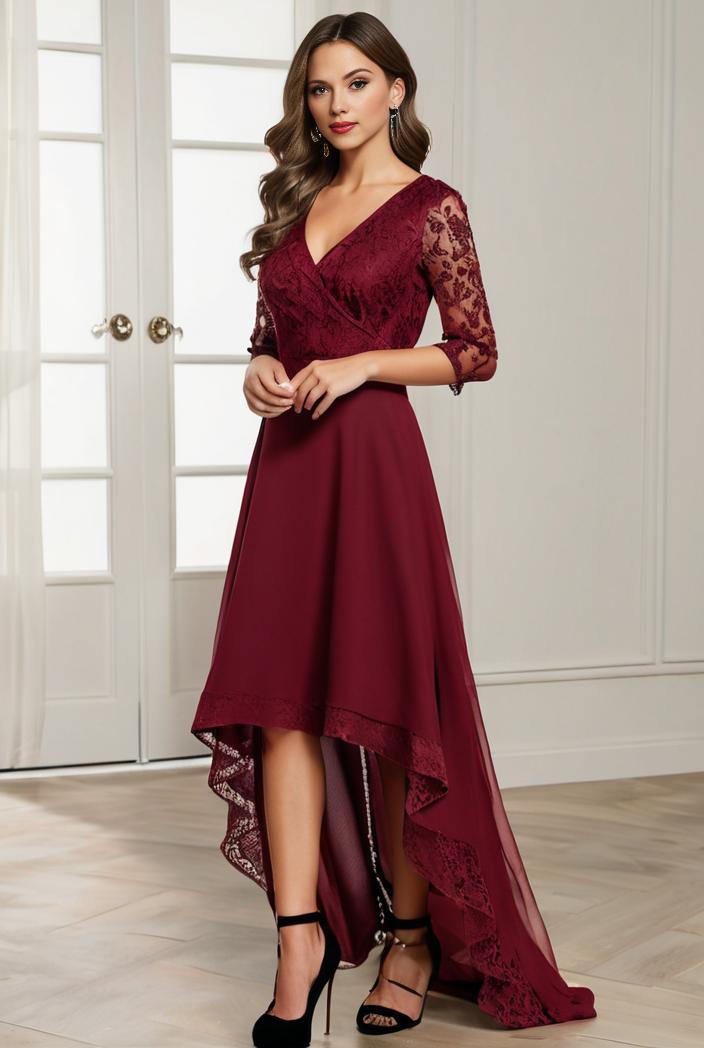 3 4 sleeve sheer sequin stripe high low hem evening dress 122083