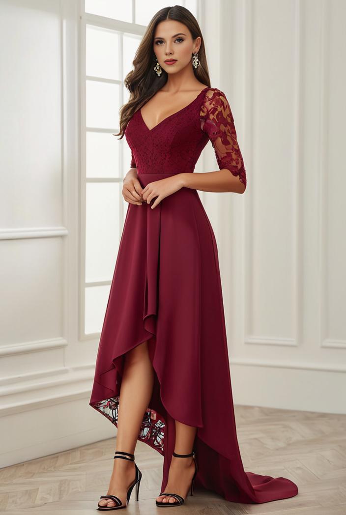 3 4 sleeve sheer sequin stripe high low hem evening dress 122085