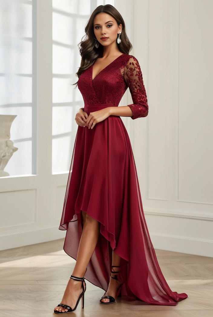 3 4 sleeve sheer sequin stripe high low hem evening dress 122088