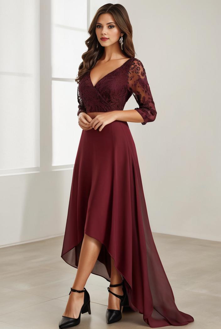 3 4 sleeve sheer sequin stripe high low hem evening dress 122089