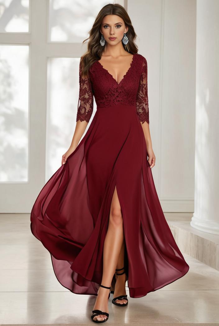 3 4 sleeve sheer sequin stripe high low hem evening dress 122094