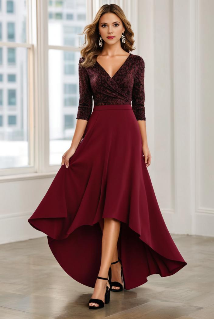 3 4 sleeve sheer sequin stripe high low hem evening dress 122095