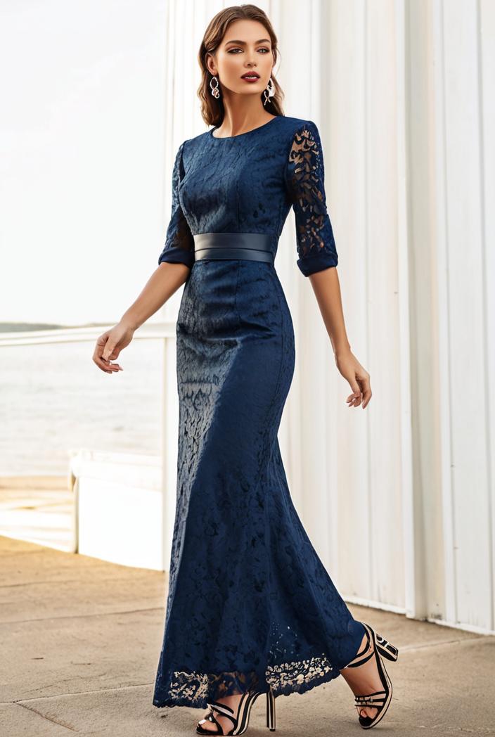 3 4 sleeve bodycon plunging back sequin evening dress 141978