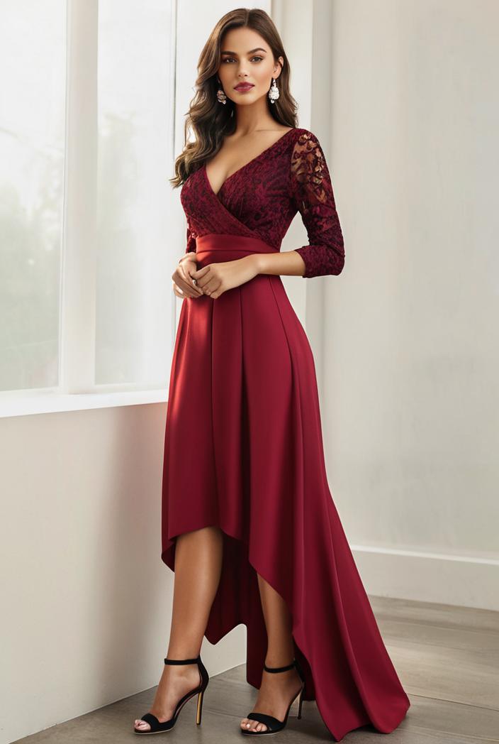 3 4 sleeve sheer sequin stripe high low hem evening dress 142044