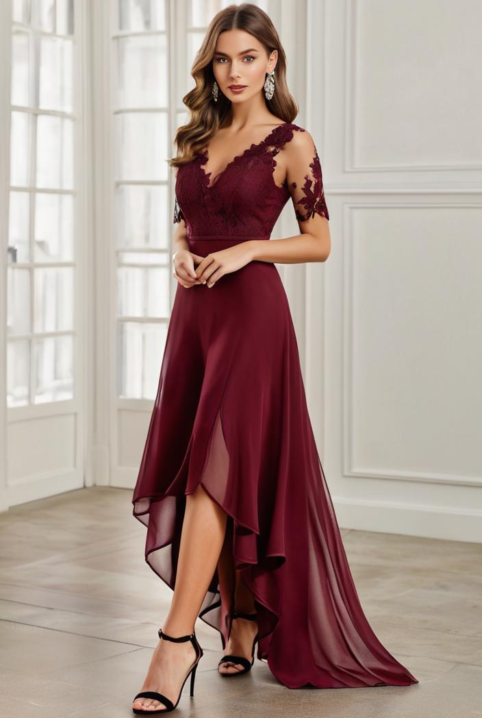 3 4 sleeve sheer sequin stripe high low hem evening dress 142046