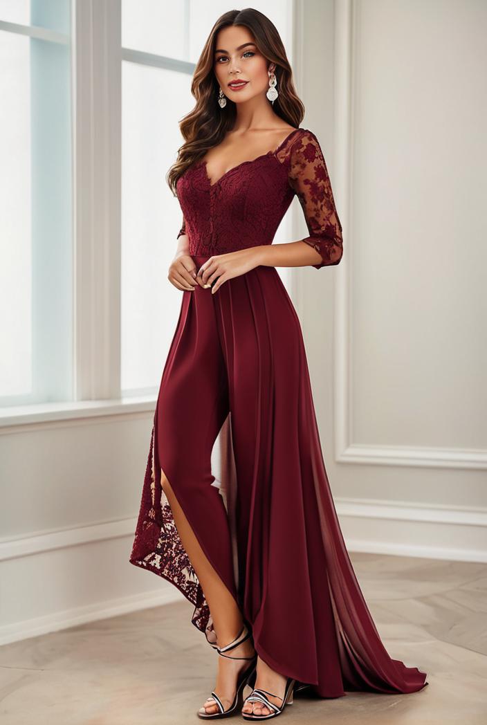 3 4 sleeve sheer sequin stripe high low hem evening dress 142048