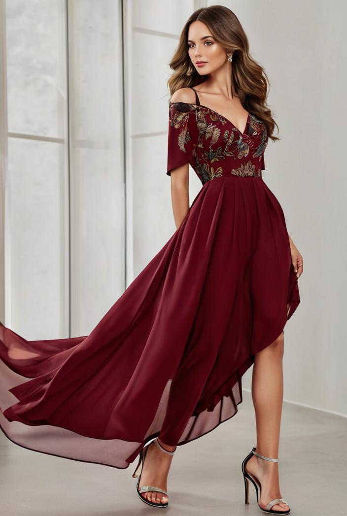 3 4 sleeve sheer sequin stripe high low hem evening dress 142052