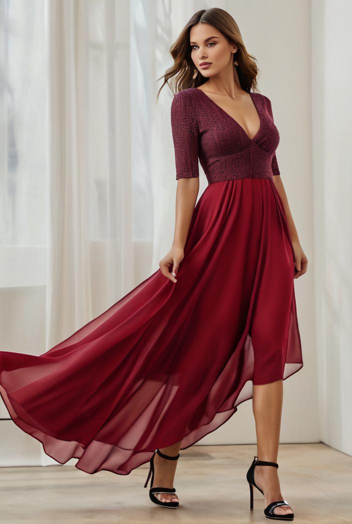 3 4 sleeve sheer sequin stripe high low hem evening dress 142056