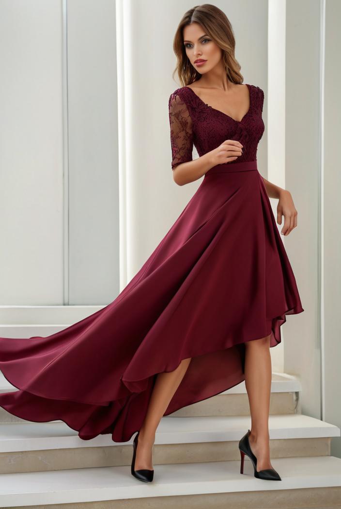 3 4 sleeve sheer sequin stripe high low hem evening dress 142057