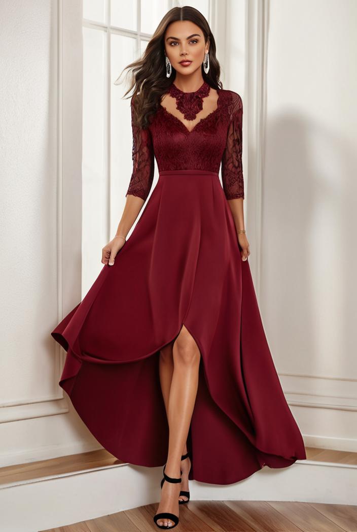 3 4 sleeve sheer sequin stripe high low hem evening dress 142059