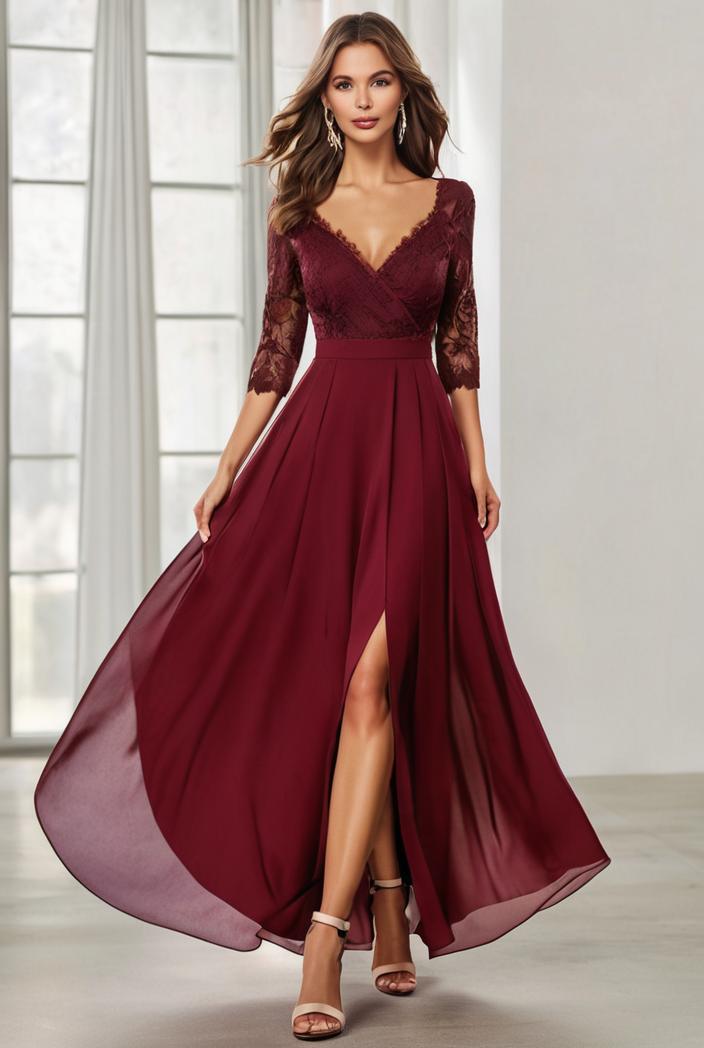 3 4 sleeve sheer sequin stripe high low hem evening dress 142060