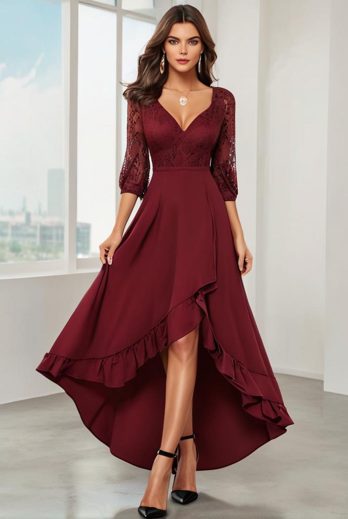 3 4 sleeve sheer sequin stripe high low hem evening dress 142061