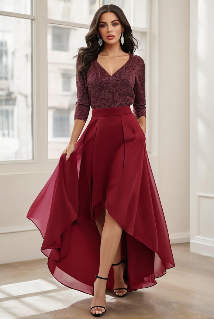 3 4 sleeve sheer sequin stripe high low hem evening dress 142064