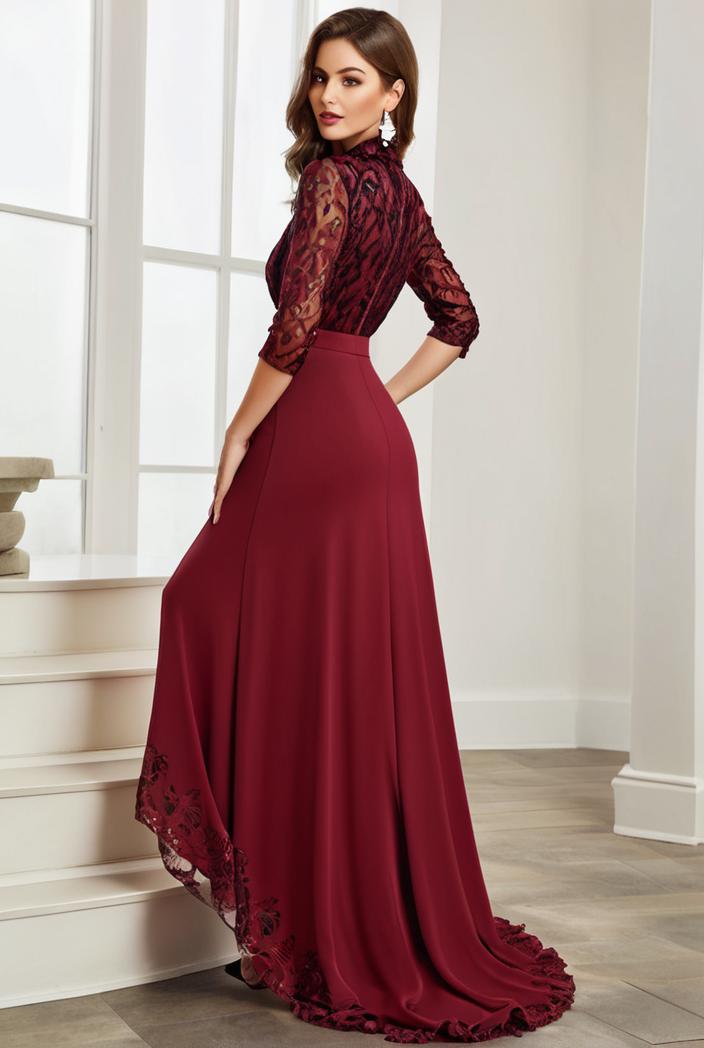 3 4 sleeve sheer sequin stripe high low hem evening dress 142066