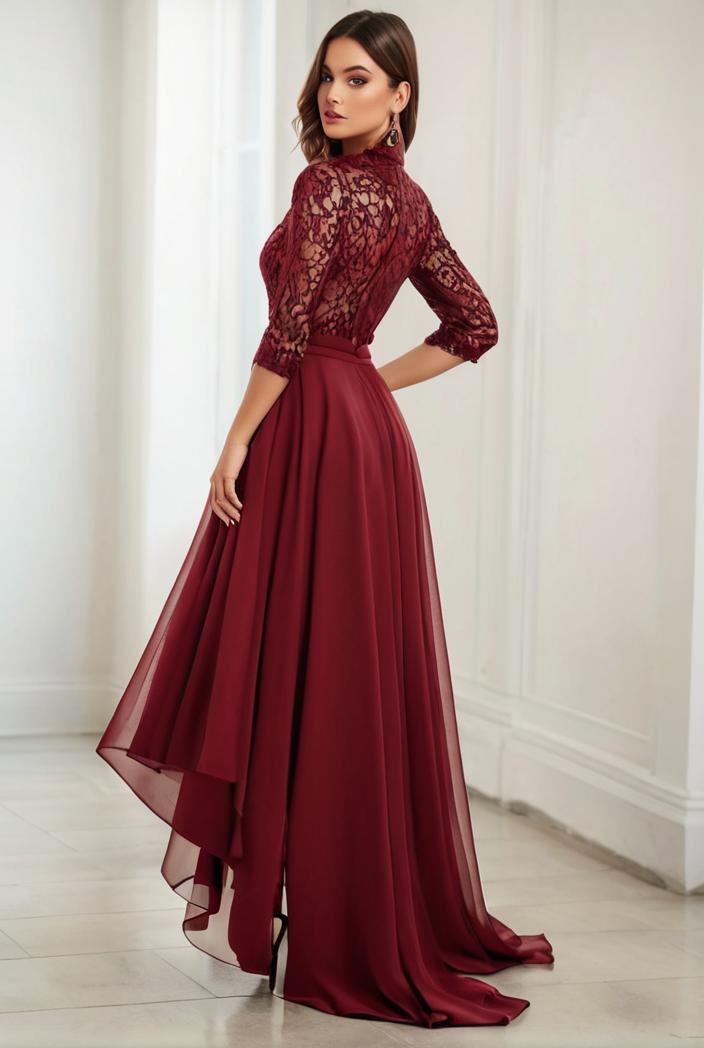 3 4 sleeve sheer sequin stripe high low hem evening dress 142085