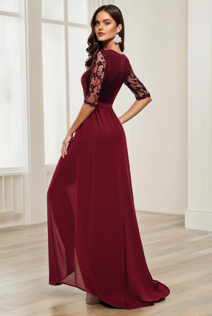 3 4 sleeve sheer sequin stripe high low hem evening dress 142088
