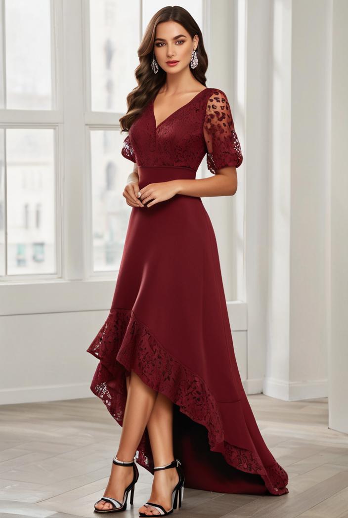 3 4 sleeve sheer sequin stripe high low hem evening dress 142097