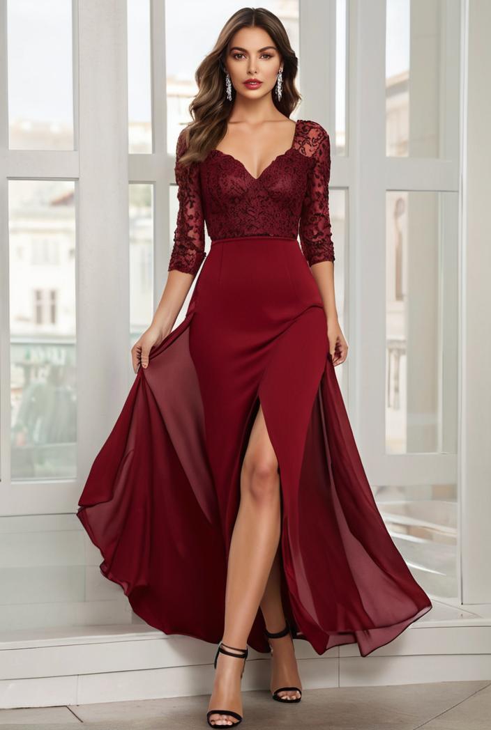 3 4 sleeve sheer sequin stripe high low hem evening dress 142105