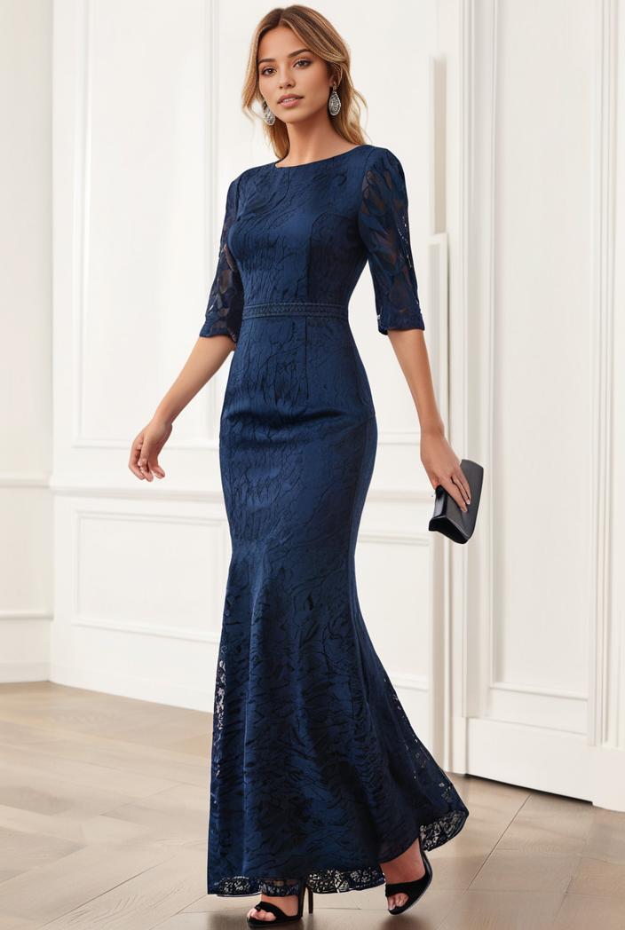 3 4 sleeve bodycon plunging back sequin evening dress 127592