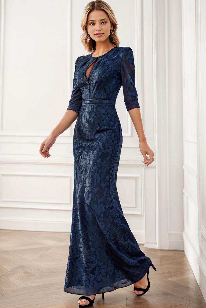 3 4 sleeve bodycon plunging back sequin evening dress 127596