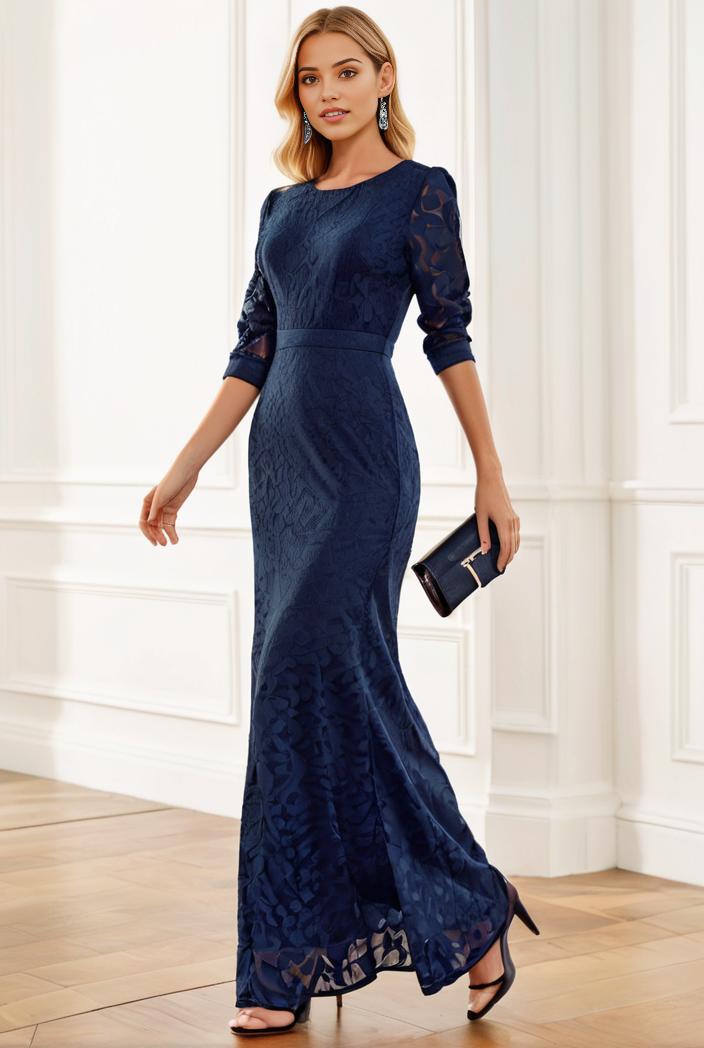 3 4 sleeve bodycon plunging back sequin evening dress 127598