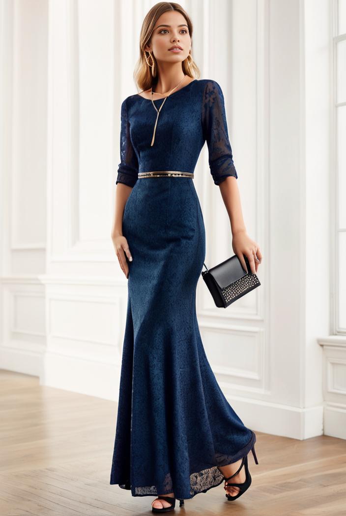 3 4 sleeve bodycon plunging back sequin evening dress 127599