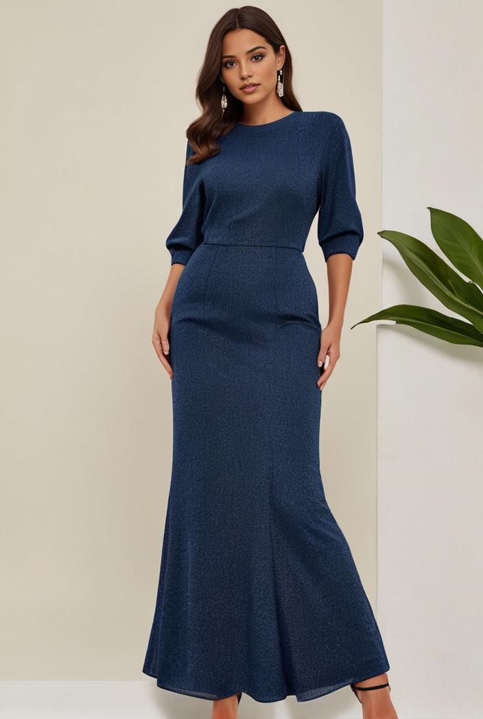 3 4 sleeve bodycon plunging back sequin evening dress 127600