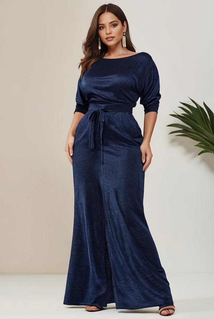 3 4 sleeve bodycon plunging back sequin evening dress 127601