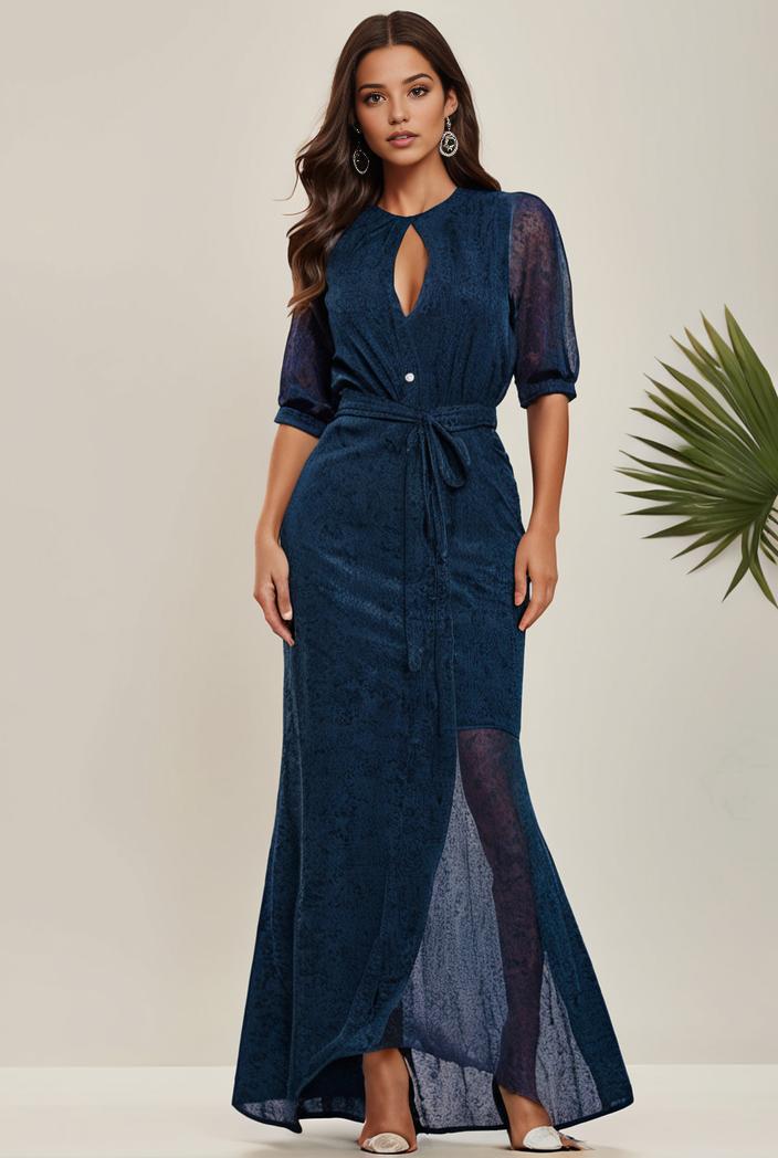 3 4 sleeve bodycon plunging back sequin evening dress 127602