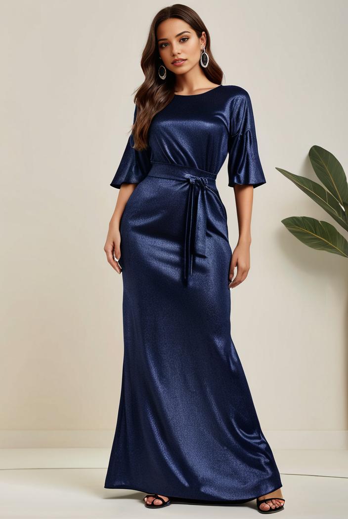 3 4 sleeve bodycon plunging back sequin evening dress 127603