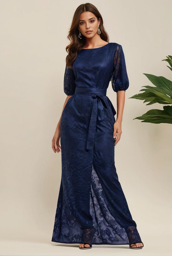 3 4 sleeve bodycon plunging back sequin evening dress 127606
