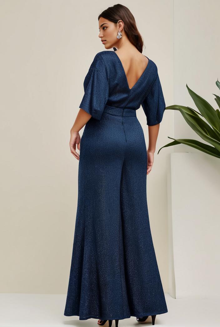3 4 sleeve bodycon plunging back sequin evening dress 127616