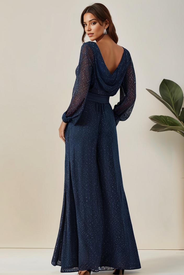3 4 sleeve bodycon plunging back sequin evening dress 127619